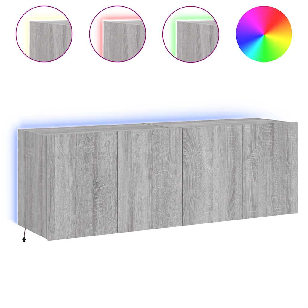 vidaXL Ścienne szafki TV z LED, 2 szt., szary dąb sonoma, 60x35x41 cm