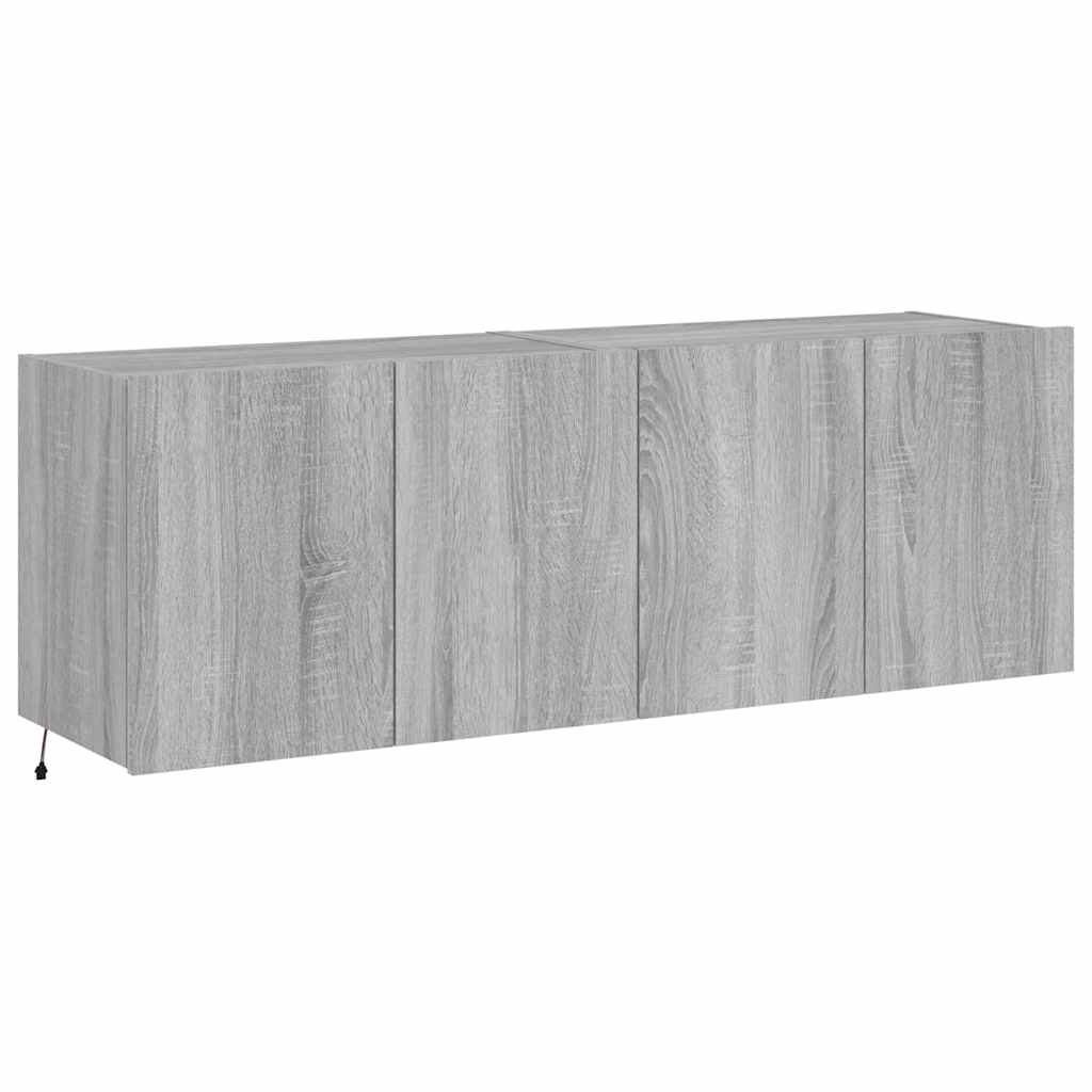 vidaXL Ścienne szafki TV z LED, 2 szt., szary dąb sonoma, 60x35x41 cm