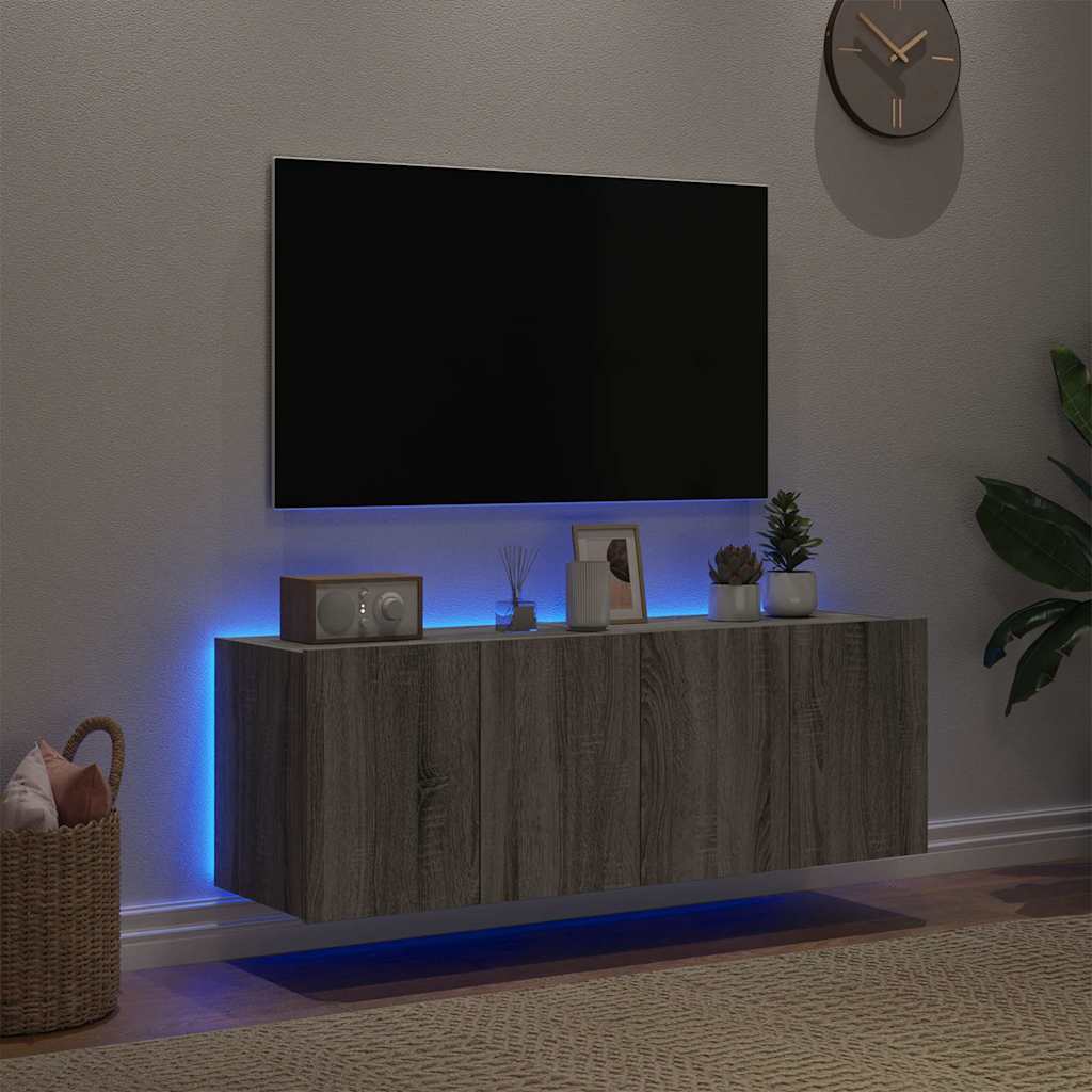 vidaXL Ścienne szafki TV z LED, 2 szt., szary dąb sonoma, 60x35x41 cm