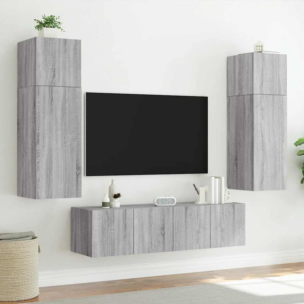 vidaXL Ścienne szafki TV z LED, 2 szt., szary dąb sonoma, 60x35x41 cm