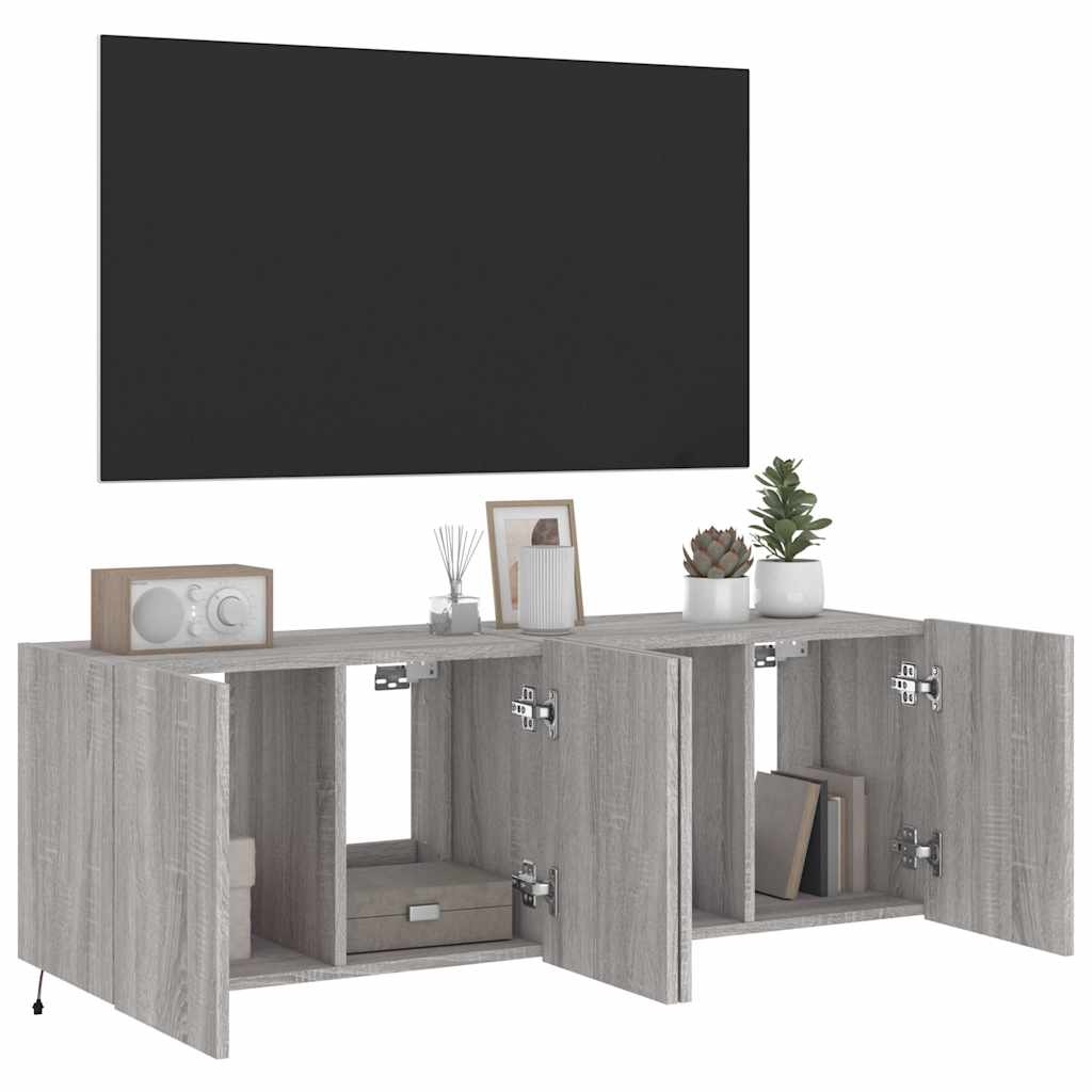 vidaXL Ścienne szafki TV z LED, 2 szt., szary dąb sonoma, 60x35x41 cm