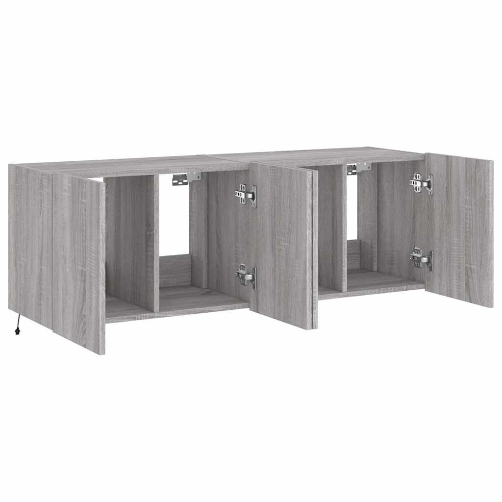 vidaXL Ścienne szafki TV z LED, 2 szt., szary dąb sonoma, 60x35x41 cm