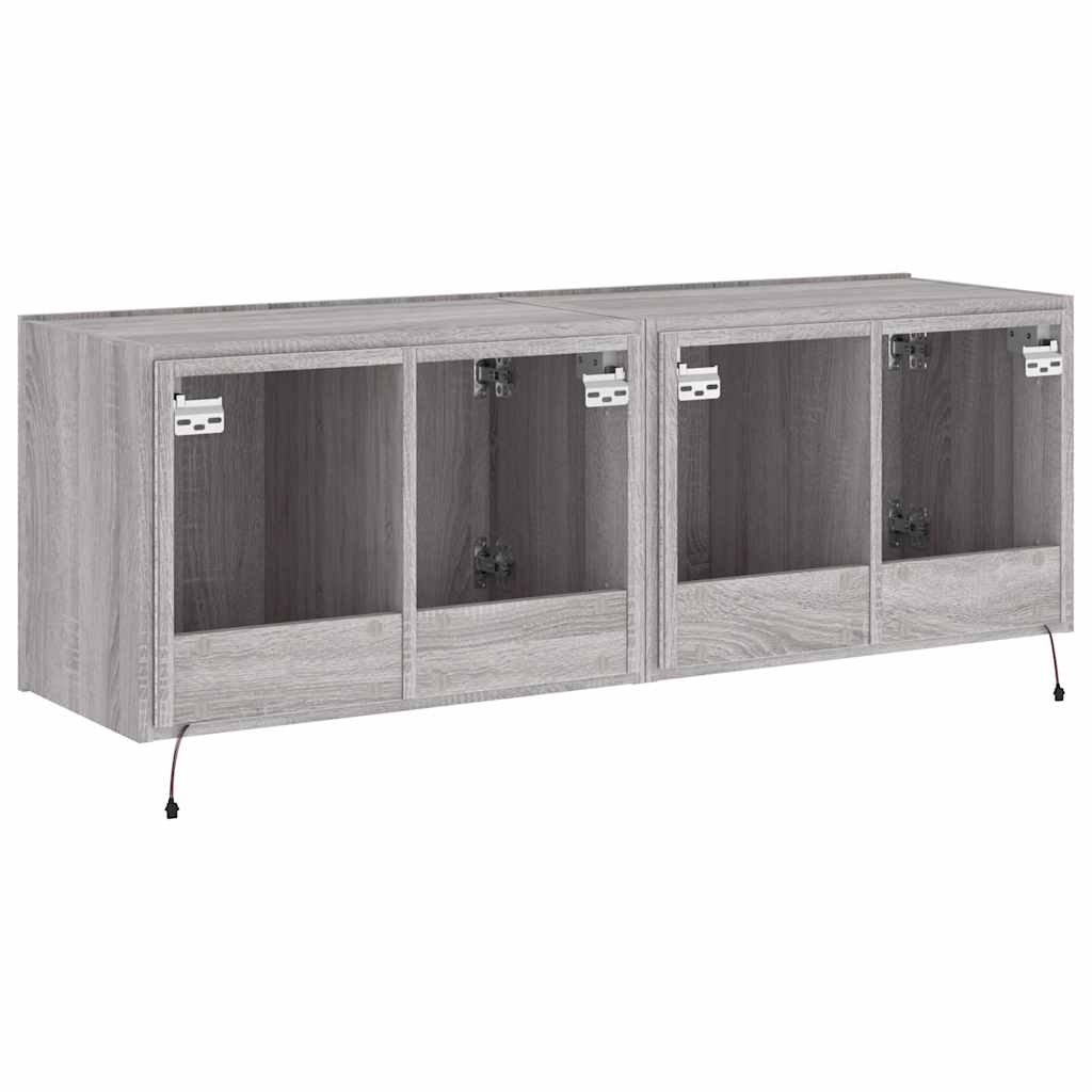 vidaXL Ścienne szafki TV z LED, 2 szt., szary dąb sonoma, 60x35x41 cm