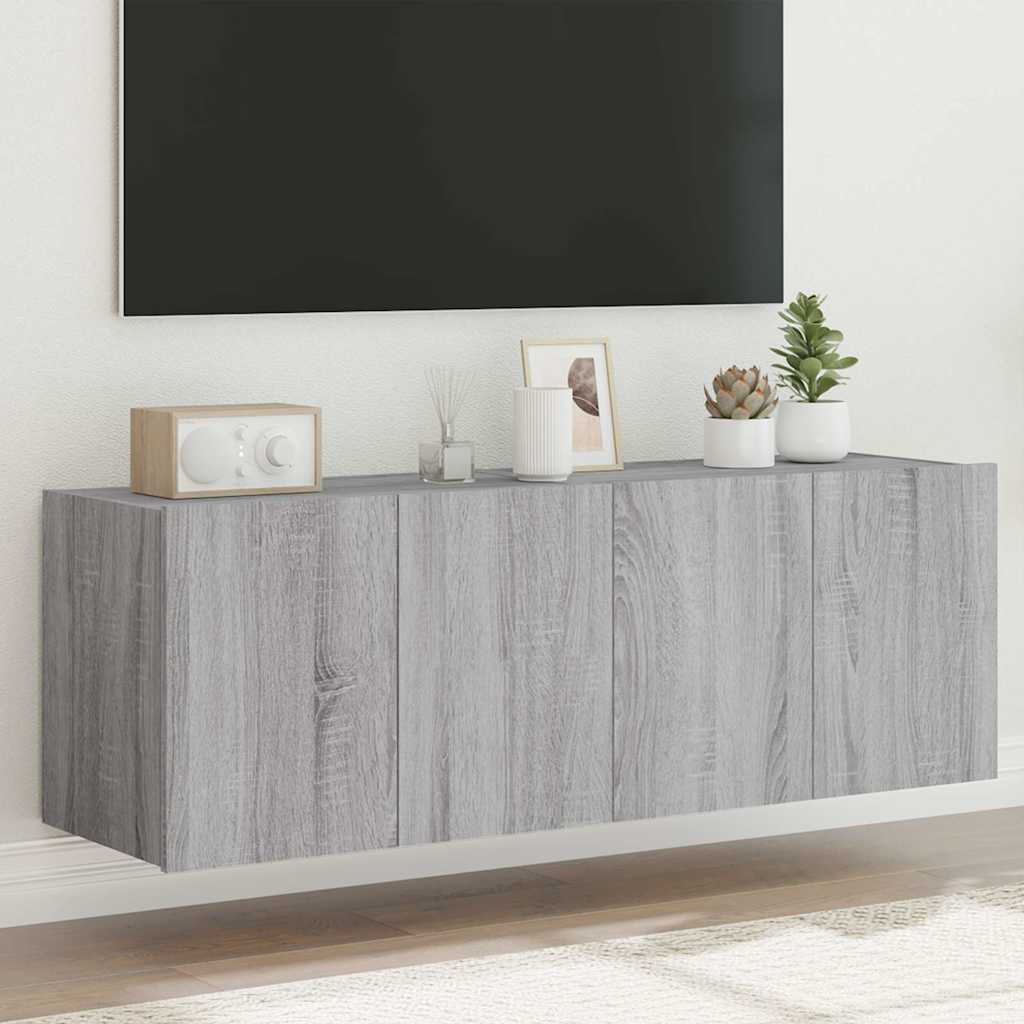 vidaXL Ścienne szafki TV z LED, 2 szt., szary dąb sonoma, 60x35x41 cm