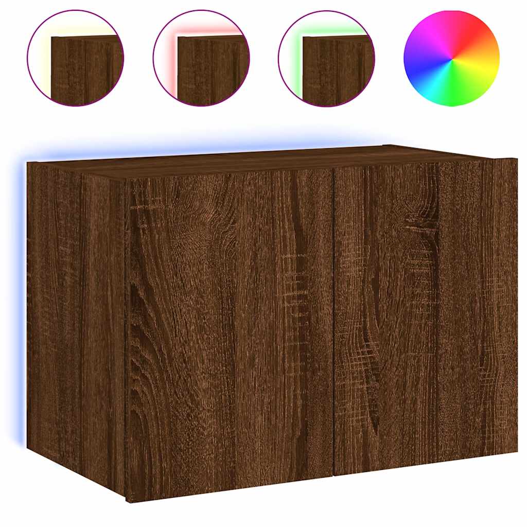 vidaXL Ścienna szafka TV z LED, brązowy dąb, 60x35x41 cm