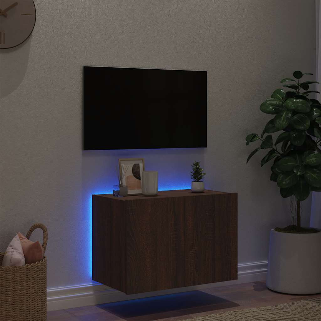 vidaXL Ścienna szafka TV z LED, brązowy dąb, 60x35x41 cm
