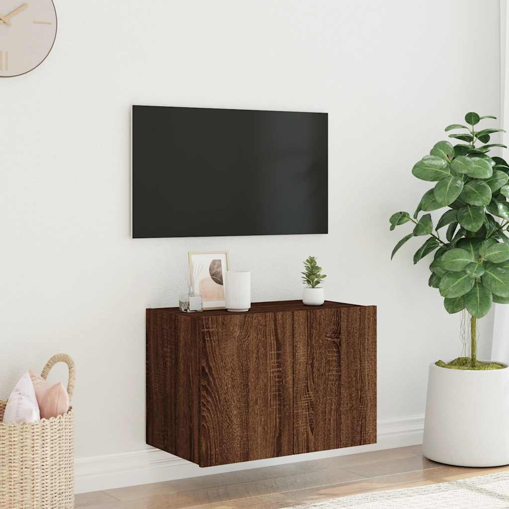 vidaXL Ścienna szafka TV z LED, brązowy dąb, 60x35x41 cm