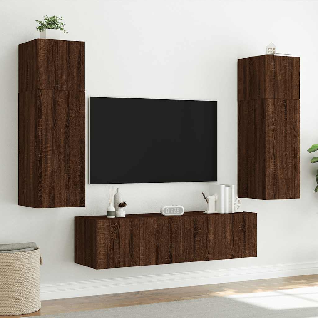 vidaXL Ścienna szafka TV z LED, brązowy dąb, 60x35x41 cm
