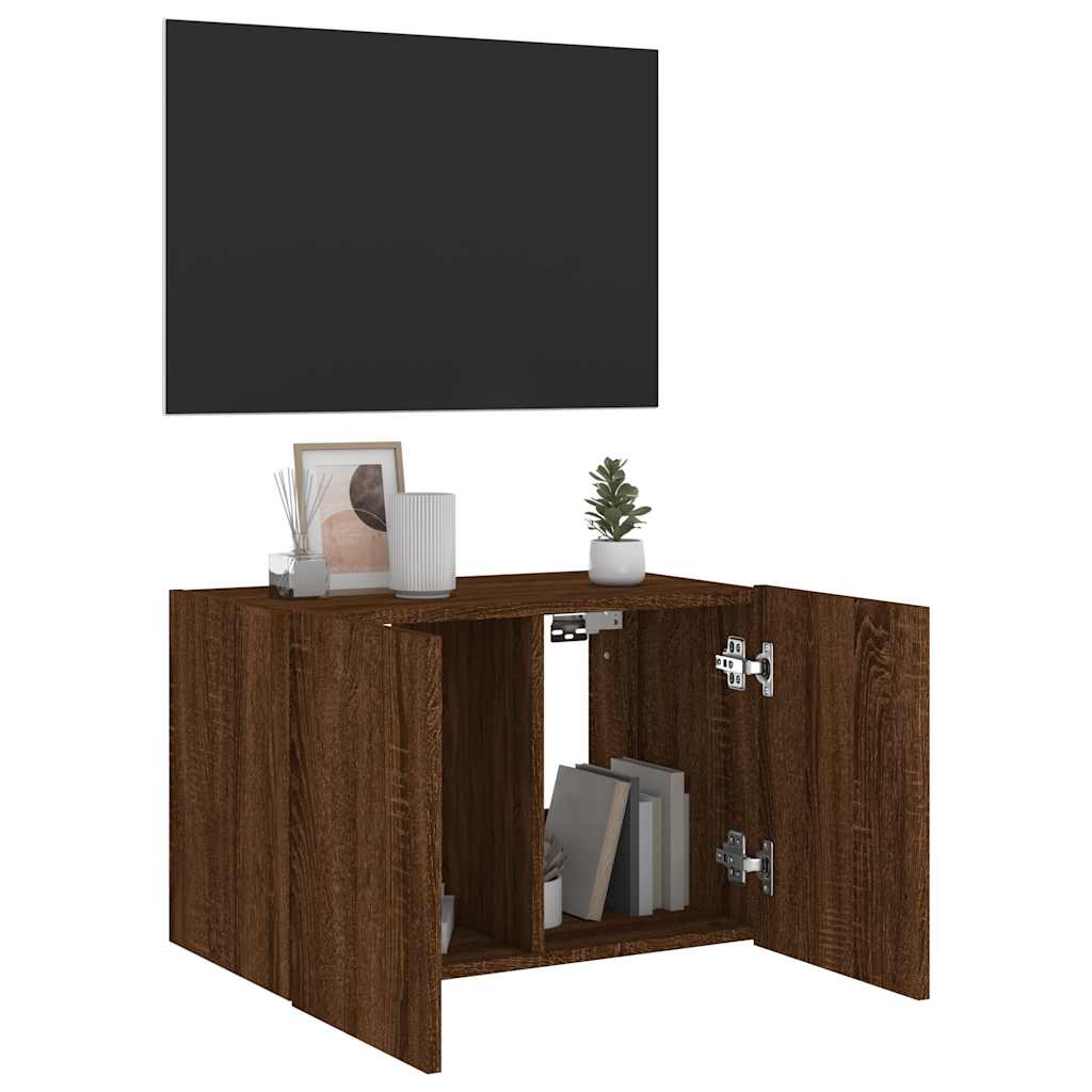 vidaXL Ścienna szafka TV z LED, brązowy dąb, 60x35x41 cm