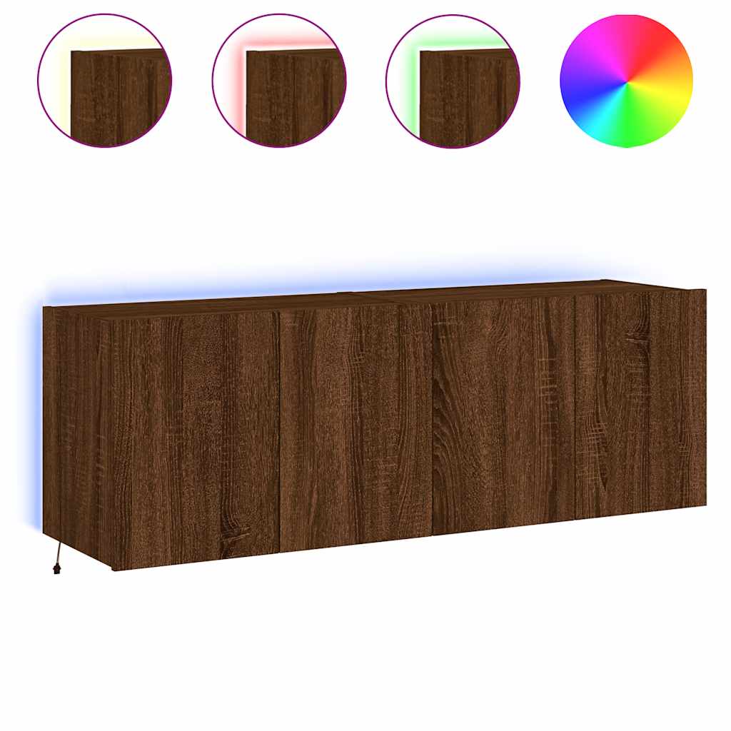 vidaXL Ścienne szafki TV z LED, 2 szt., brązowy dąb, 60x35x41 cm