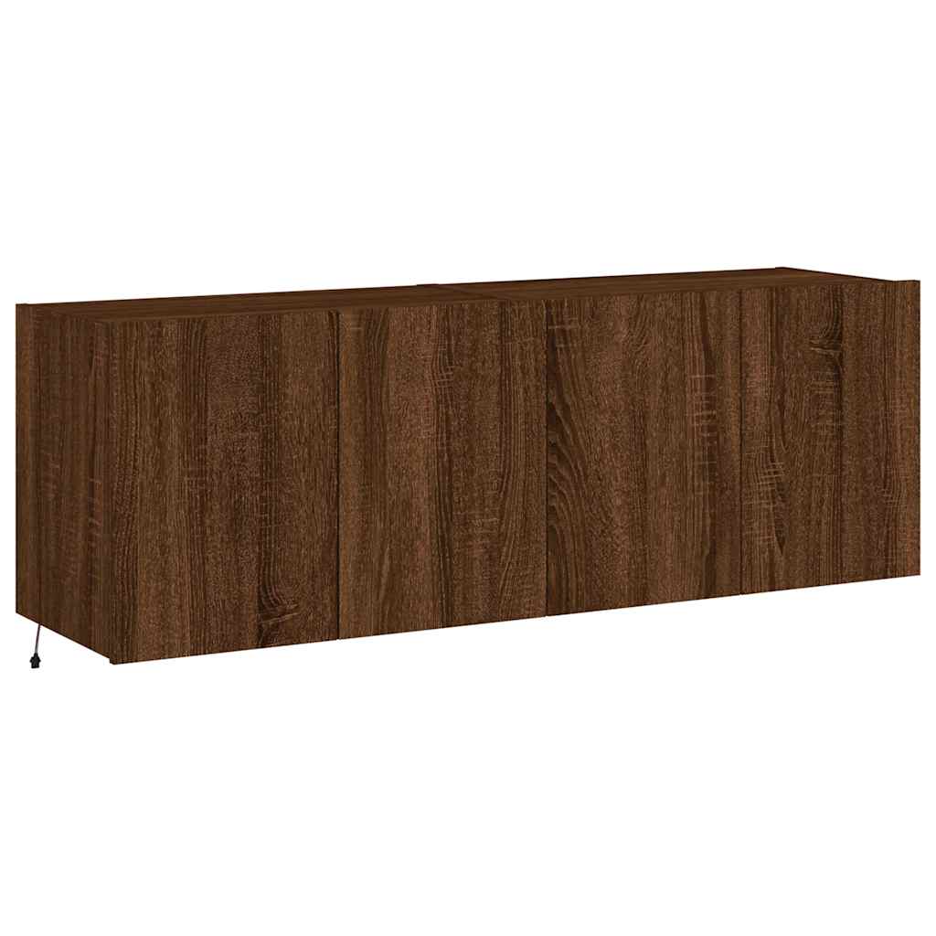 vidaXL Ścienne szafki TV z LED, 2 szt., brązowy dąb, 60x35x41 cm