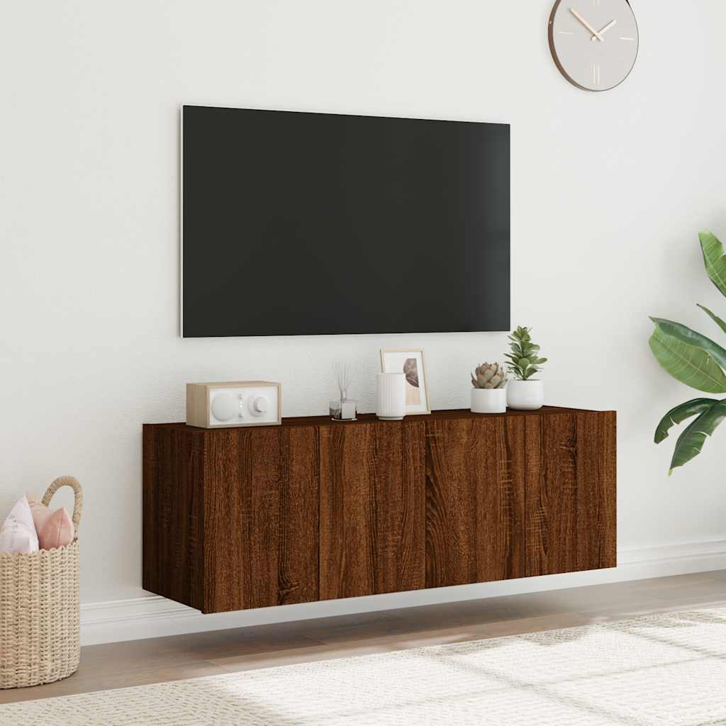 vidaXL Ścienne szafki TV z LED, 2 szt., brązowy dąb, 60x35x41 cm