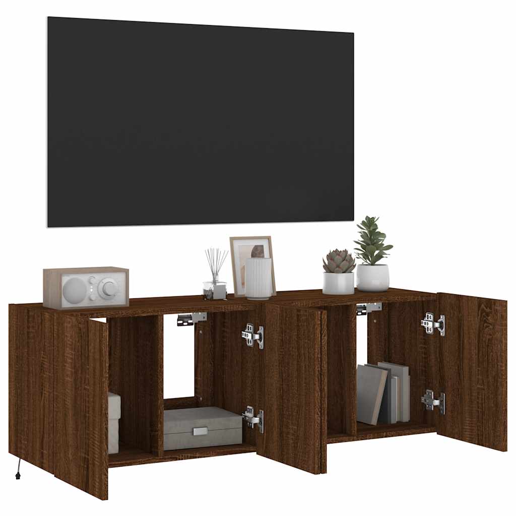 vidaXL Ścienne szafki TV z LED, 2 szt., brązowy dąb, 60x35x41 cm