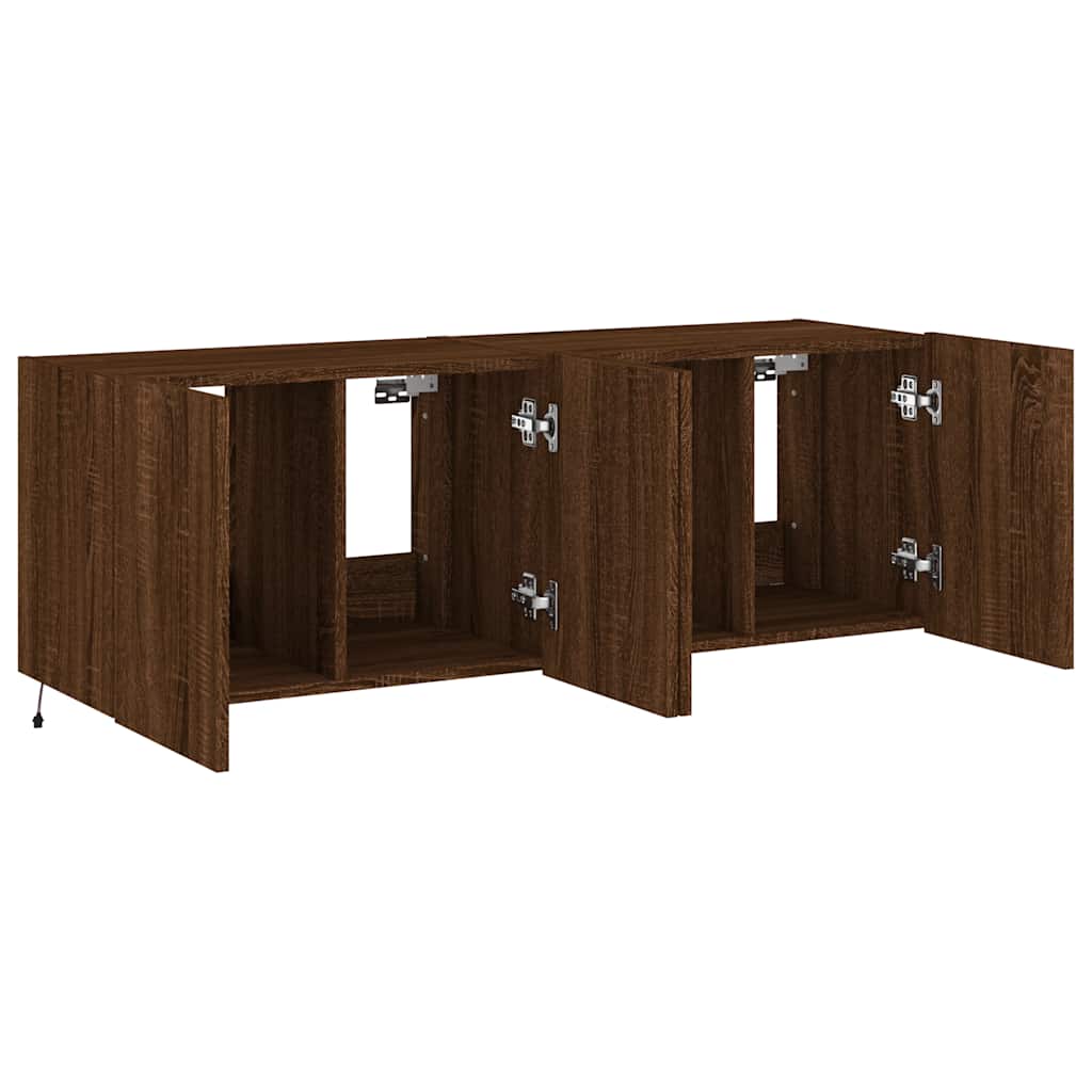 vidaXL Ścienne szafki TV z LED, 2 szt., brązowy dąb, 60x35x41 cm