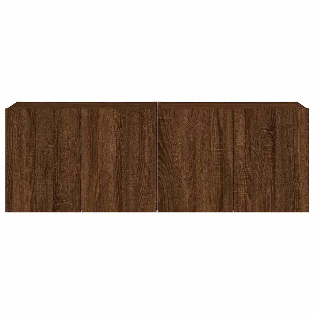 vidaXL Ścienne szafki TV z LED, 2 szt., brązowy dąb, 60x35x41 cm
