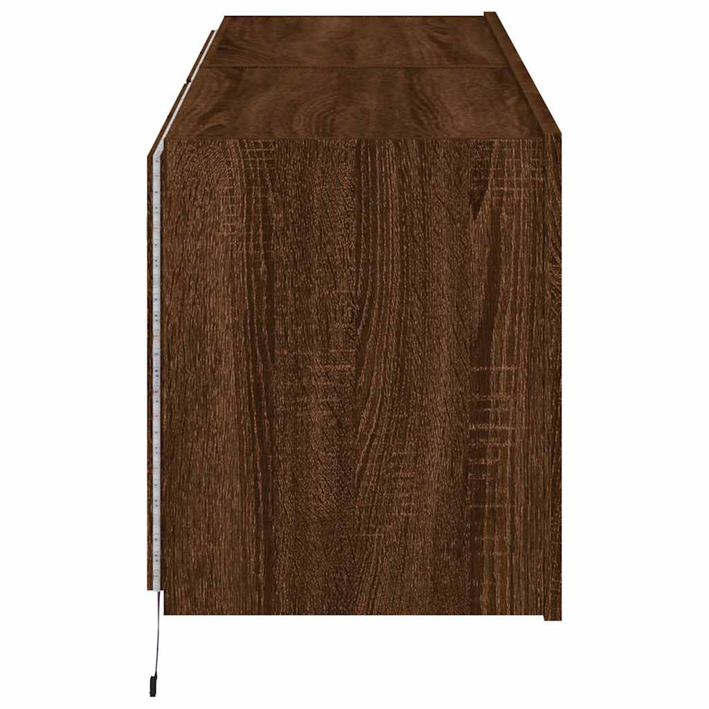 vidaXL Ścienne szafki TV z LED, 2 szt., brązowy dąb, 60x35x41 cm