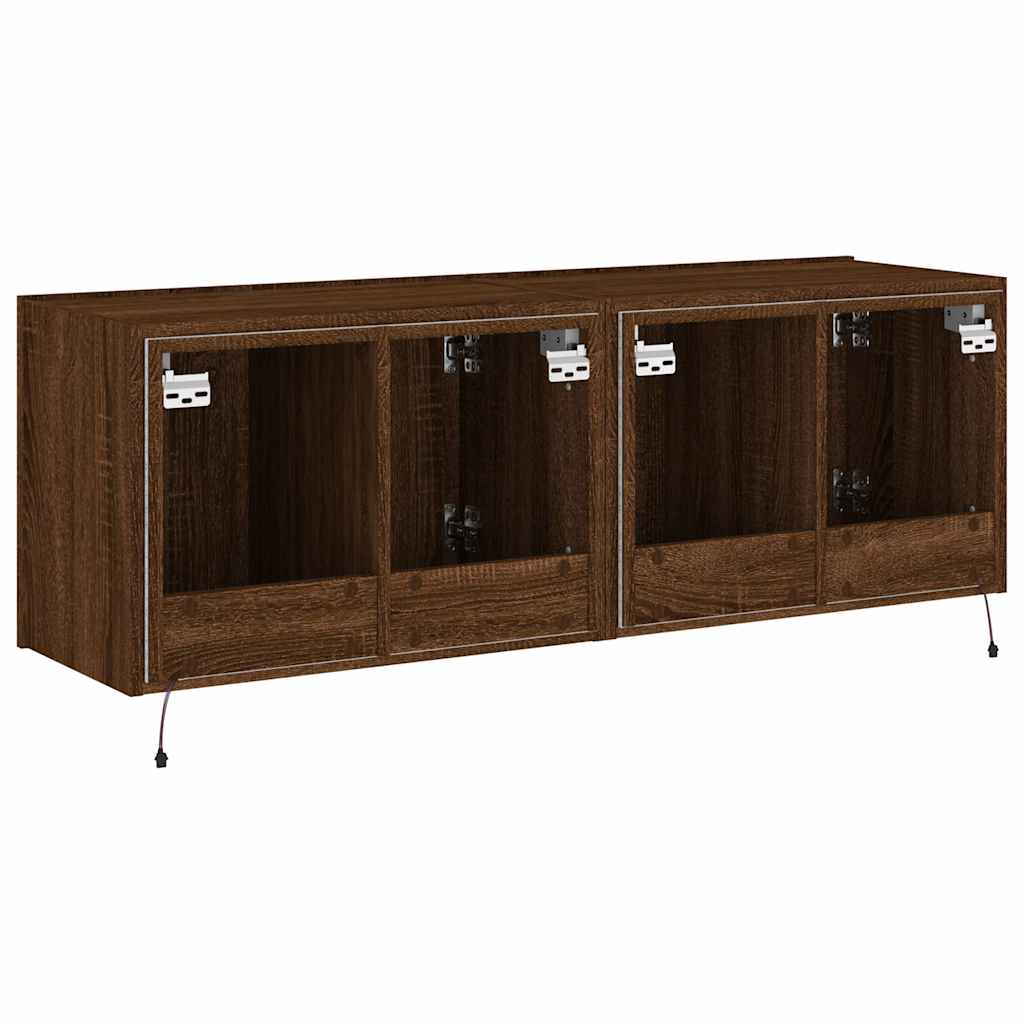 vidaXL Ścienne szafki TV z LED, 2 szt., brązowy dąb, 60x35x41 cm