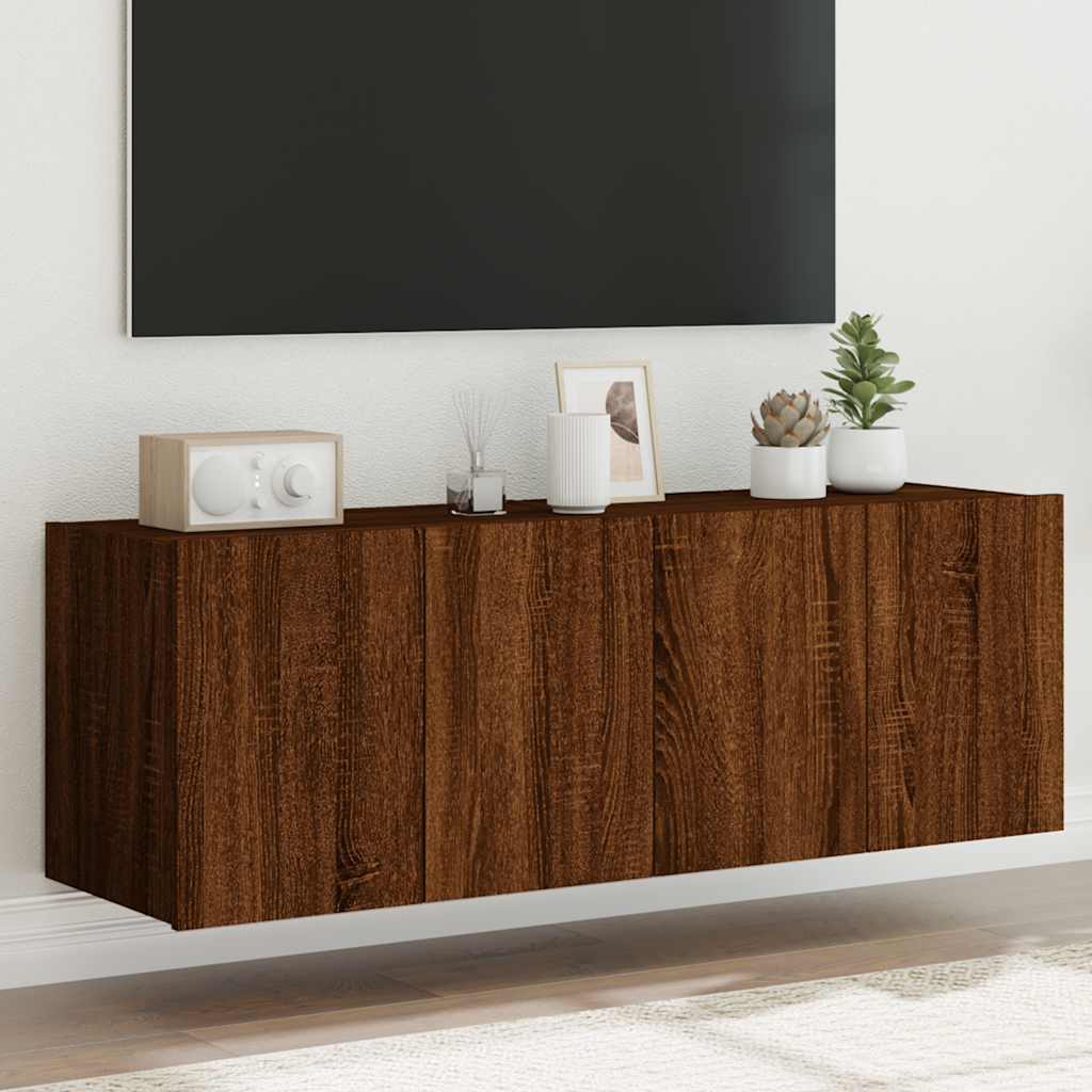 vidaXL Ścienne szafki TV z LED, 2 szt., brązowy dąb, 60x35x41 cm