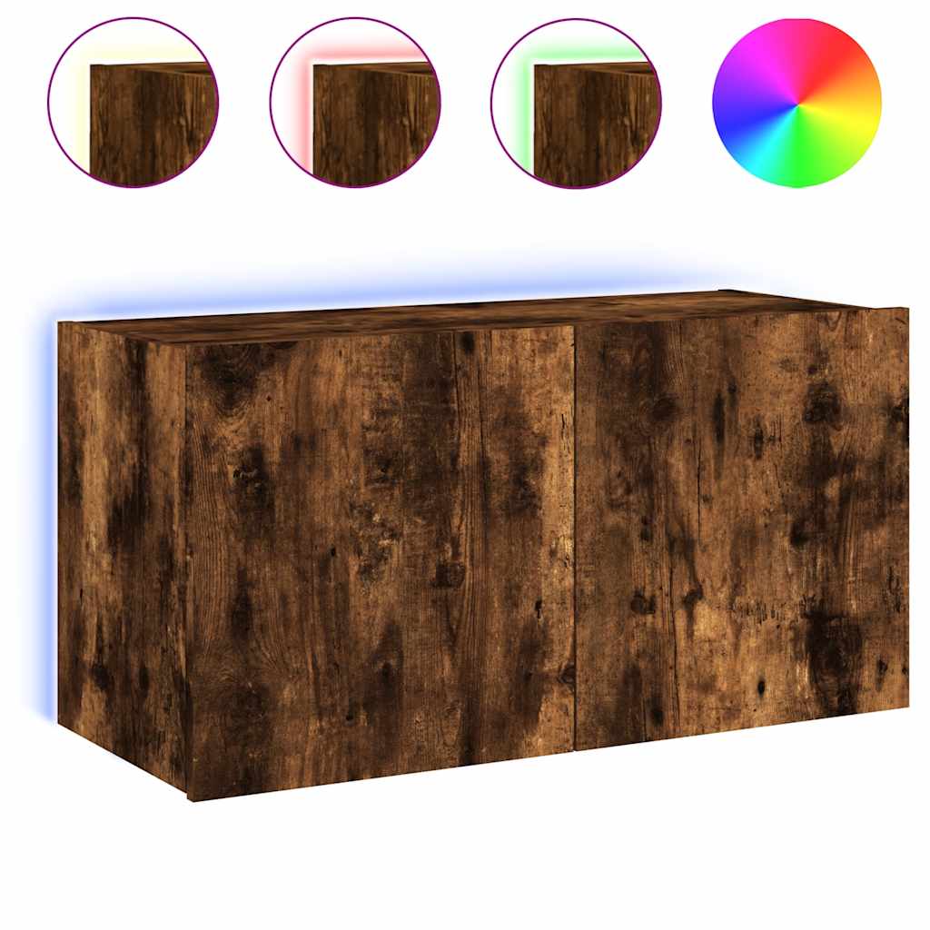 vidaXL Ścienna szafka TV z LED, przydymiony dąb, 80x35x41 cm