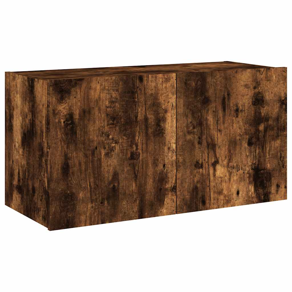 vidaXL Ścienna szafka TV z LED, przydymiony dąb, 80x35x41 cm