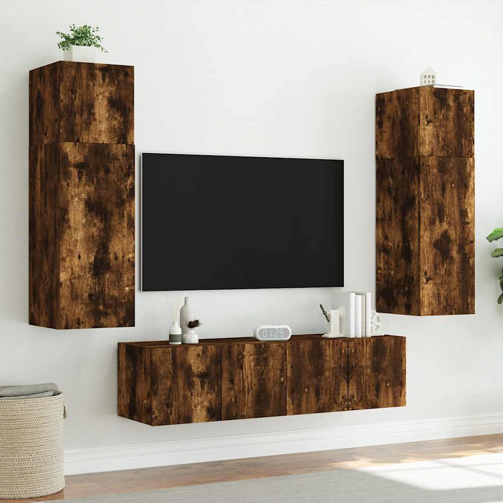 vidaXL Ścienna szafka TV z LED, przydymiony dąb, 80x35x41 cm