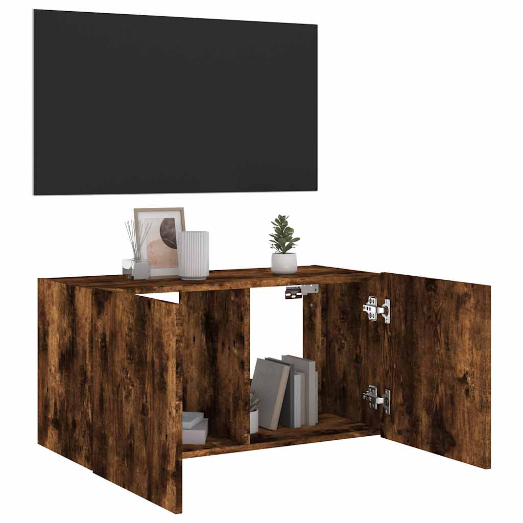 vidaXL Ścienna szafka TV z LED, przydymiony dąb, 80x35x41 cm