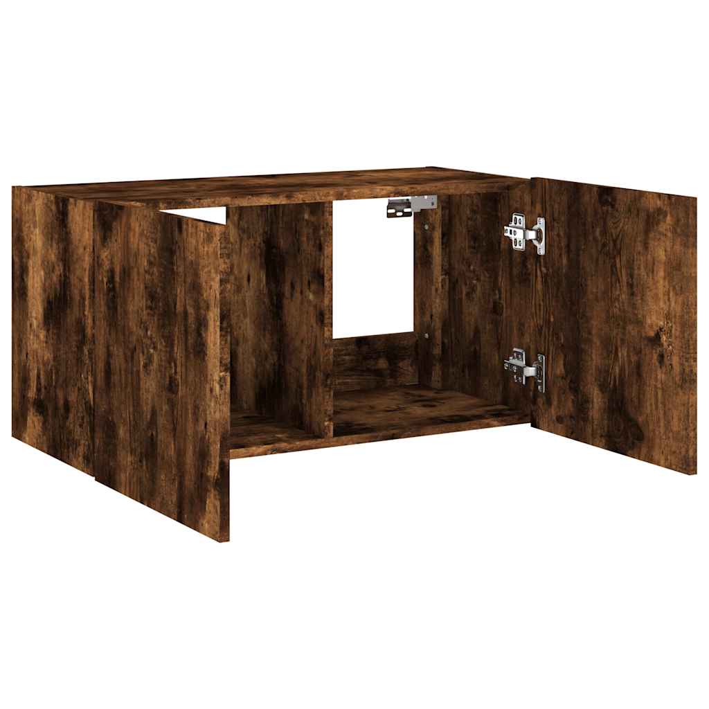 vidaXL Ścienna szafka TV z LED, przydymiony dąb, 80x35x41 cm