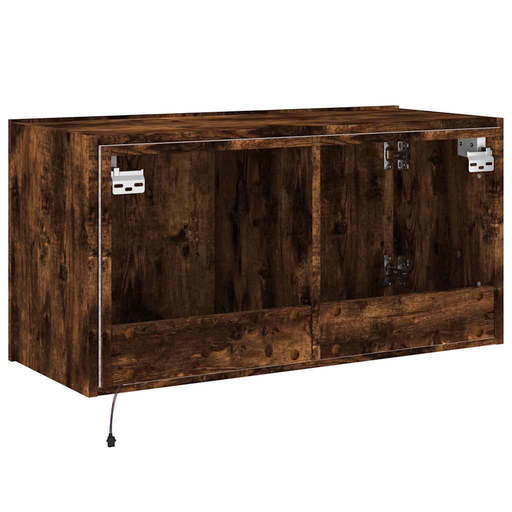 vidaXL Ścienna szafka TV z LED, przydymiony dąb, 80x35x41 cm