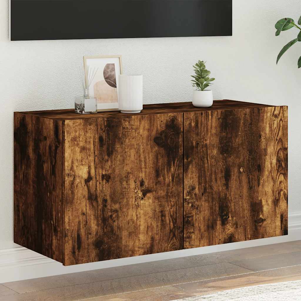 vidaXL Ścienna szafka TV z LED, przydymiony dąb, 80x35x41 cm