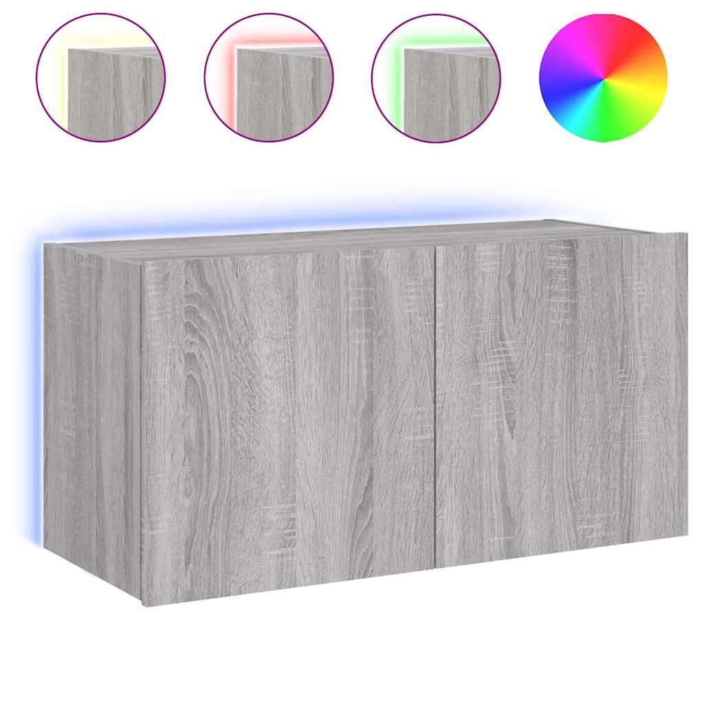 vidaXL Ścienna szafka TV z LED, szary dąb sonoma, 80x35x41 cm