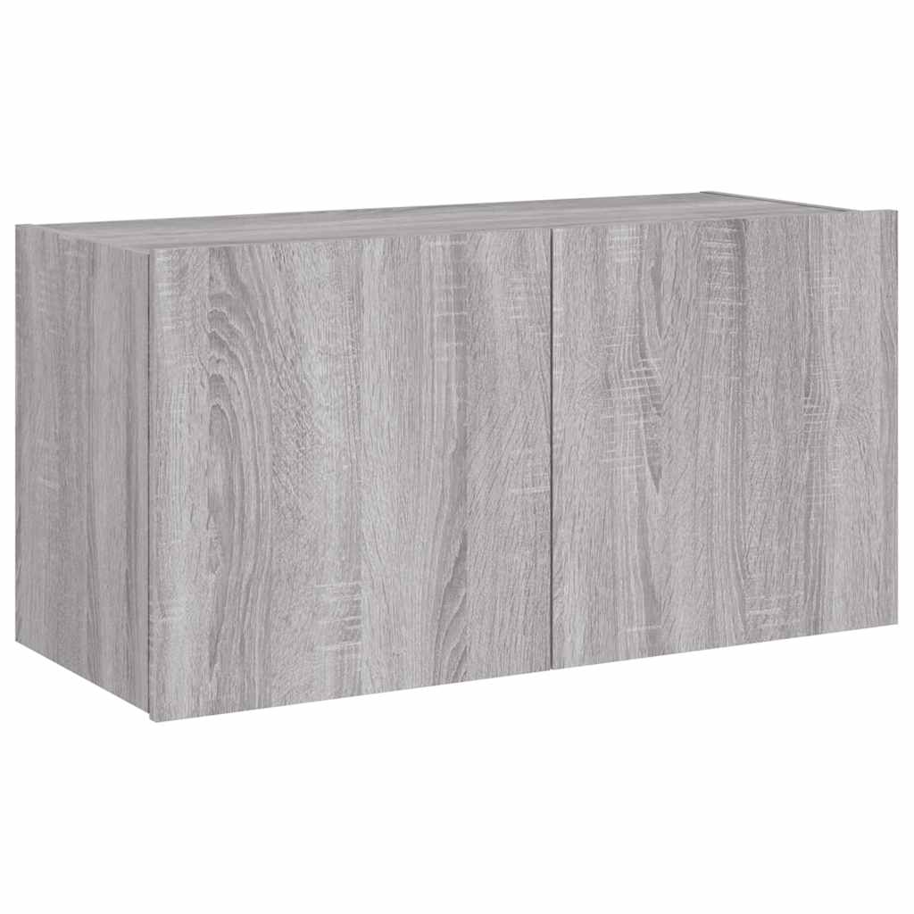 vidaXL Ścienna szafka TV z LED, szary dąb sonoma, 80x35x41 cm