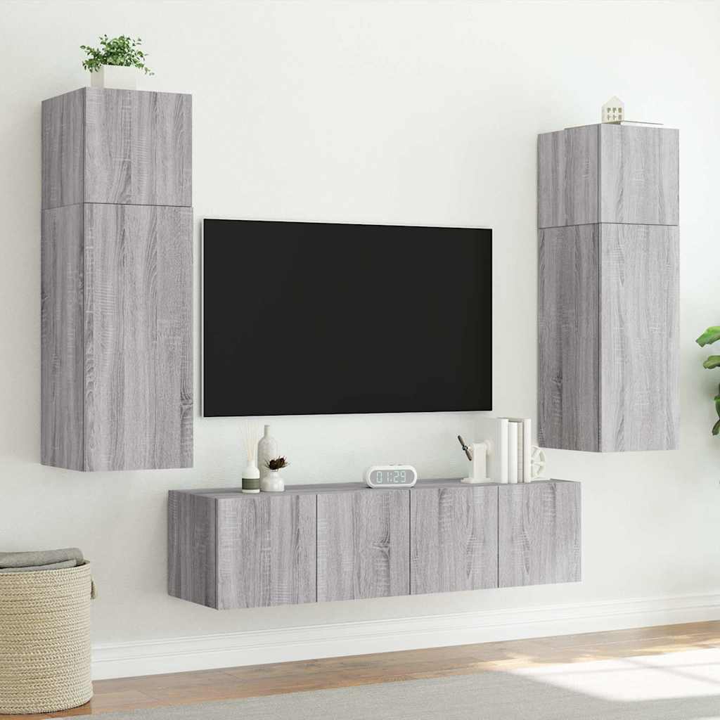 vidaXL Ścienna szafka TV z LED, szary dąb sonoma, 80x35x41 cm