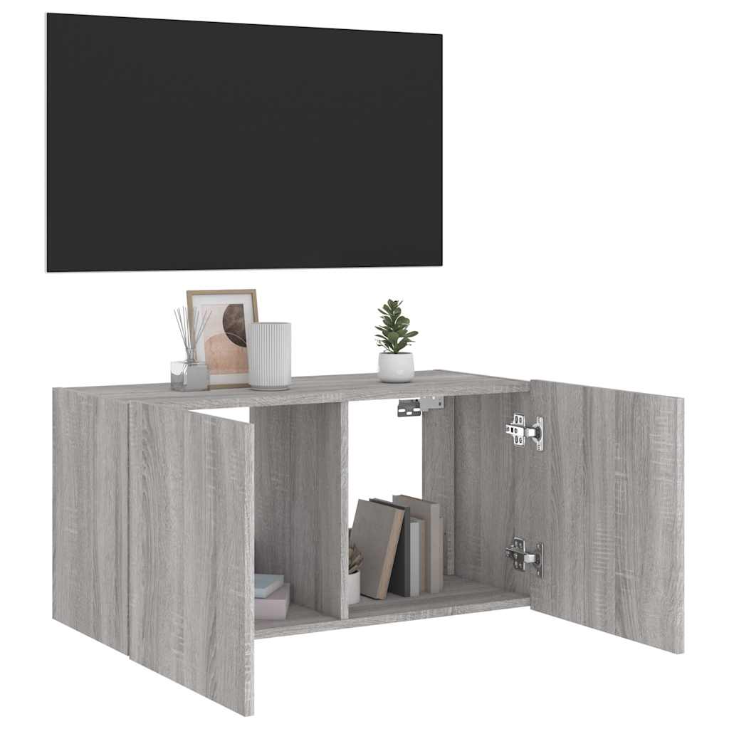 vidaXL Ścienna szafka TV z LED, szary dąb sonoma, 80x35x41 cm