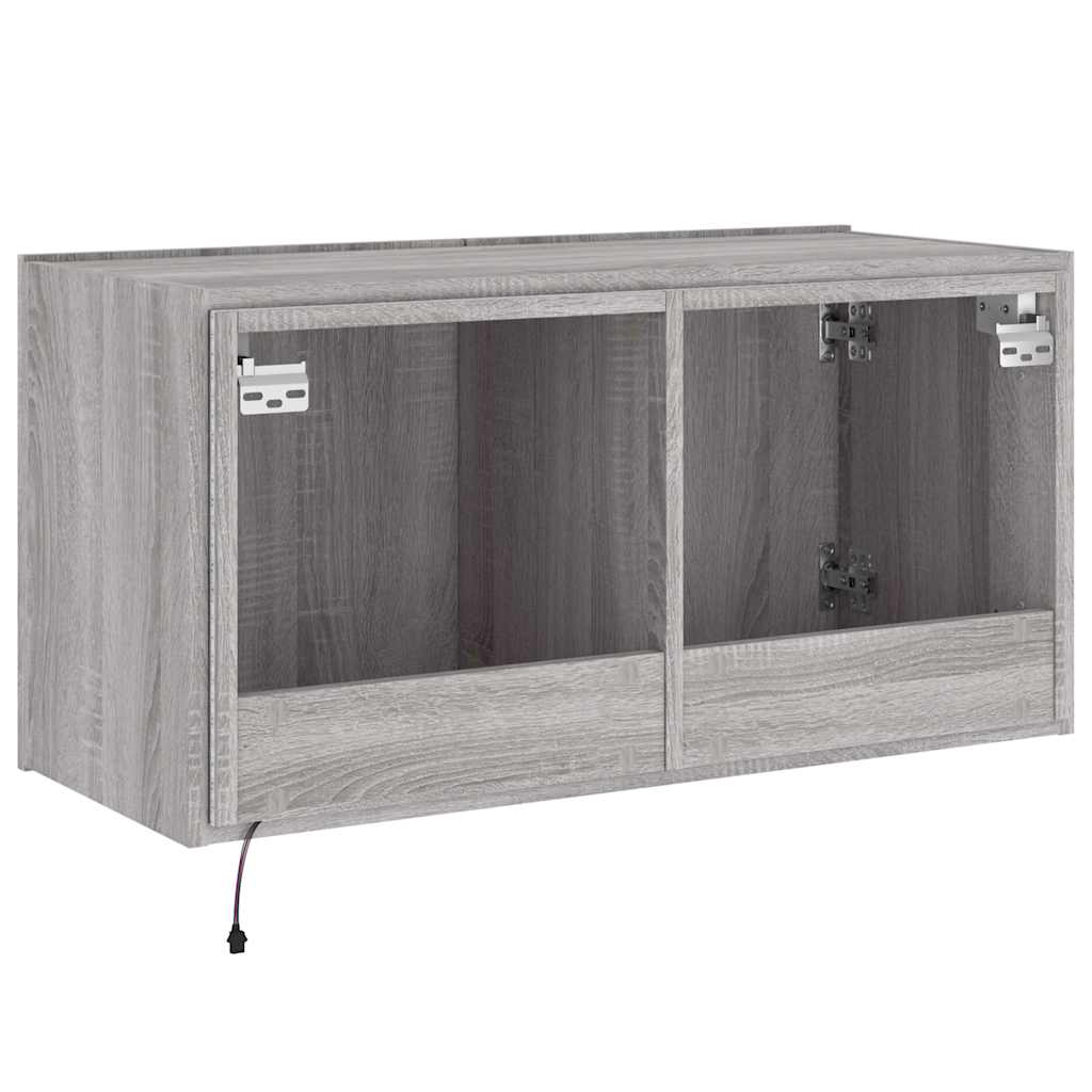 vidaXL Ścienna szafka TV z LED, szary dąb sonoma, 80x35x41 cm