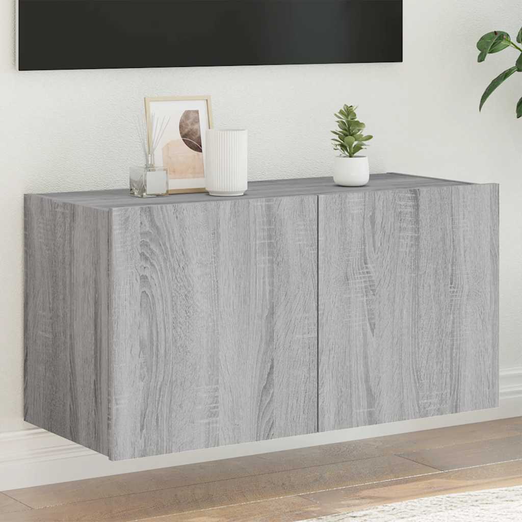 vidaXL Ścienna szafka TV z LED, szary dąb sonoma, 80x35x41 cm