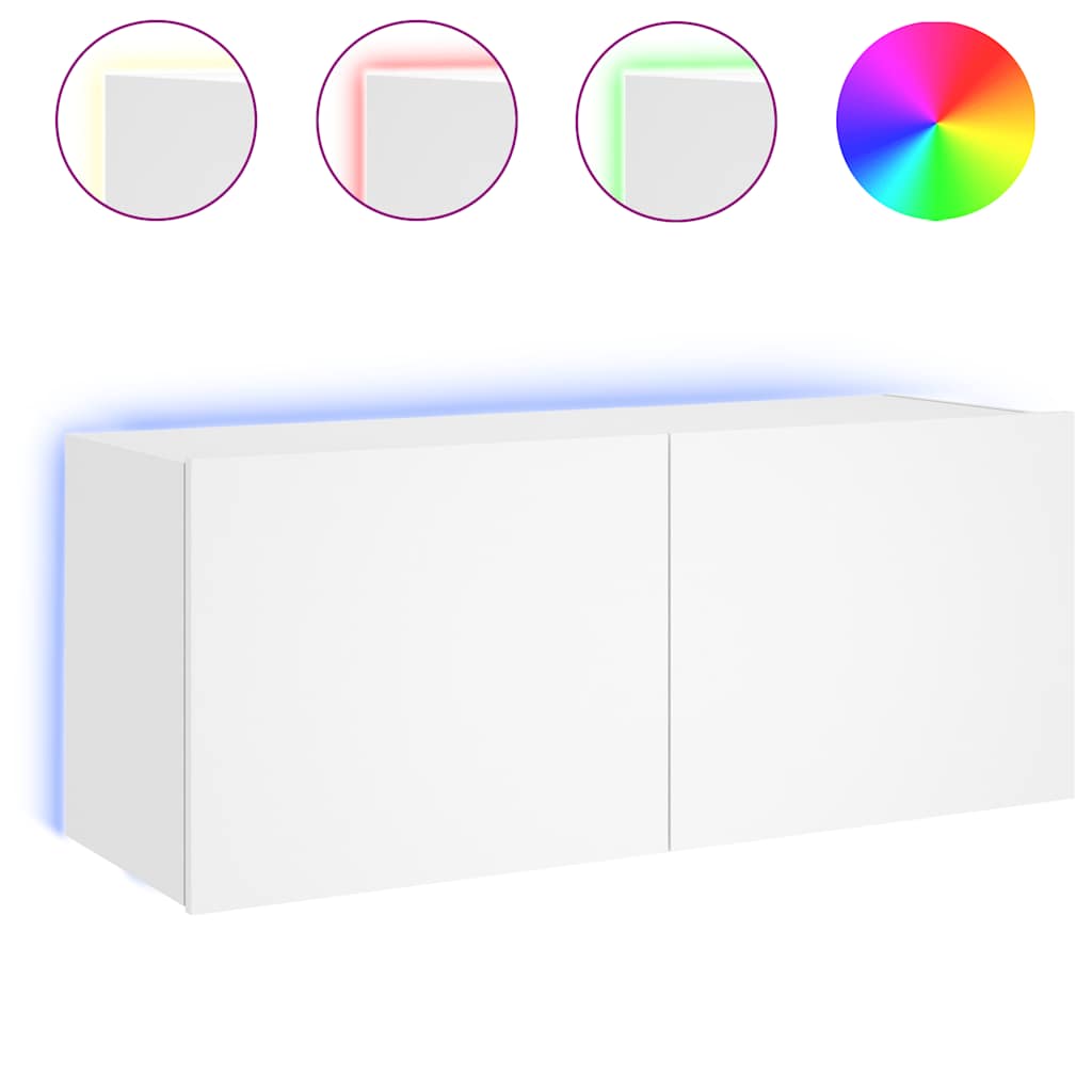 vidaXL Ścienna szafka TV z LED, biała, 100x35x41 cm