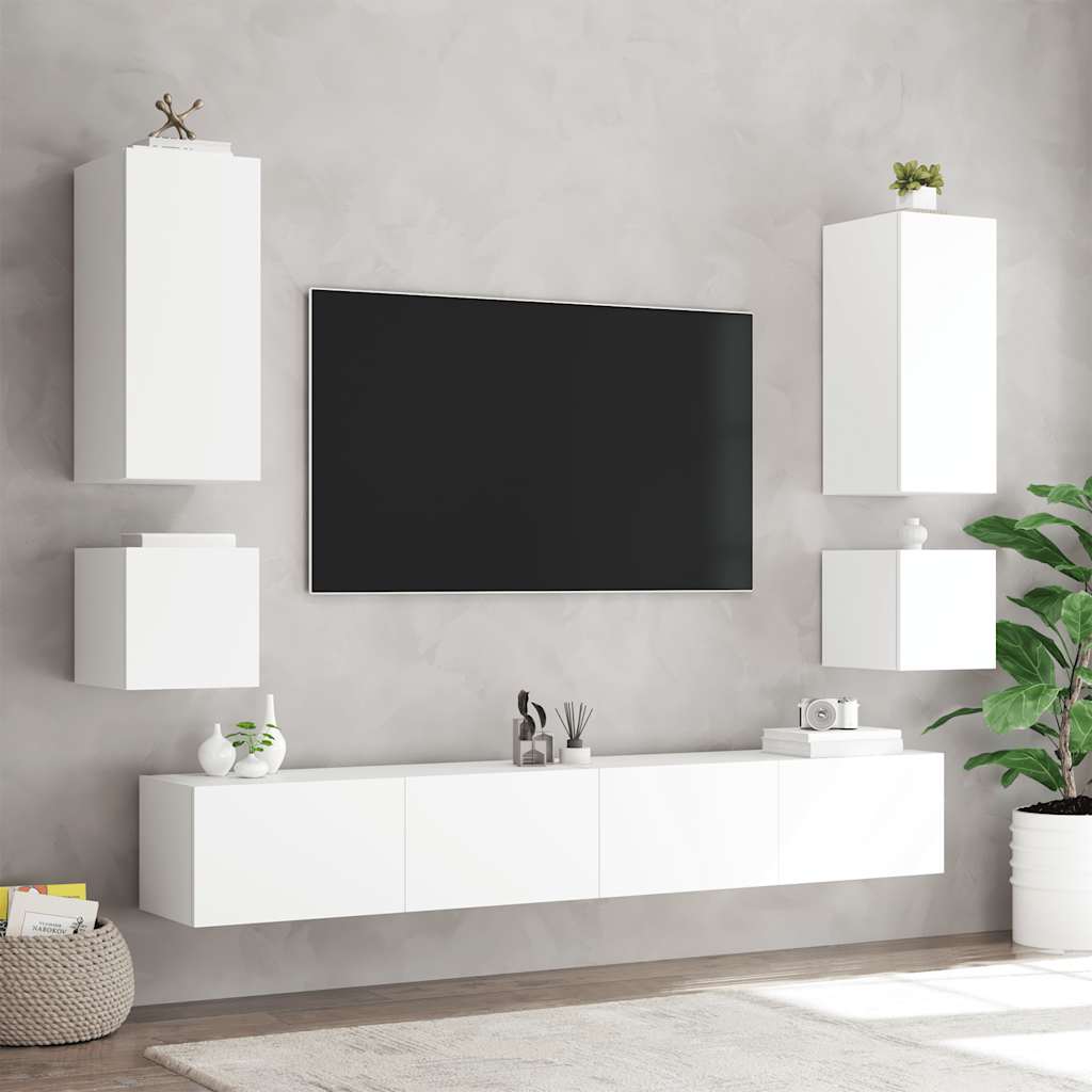 vidaXL Ścienna szafka TV z LED, biała, 100x35x41 cm