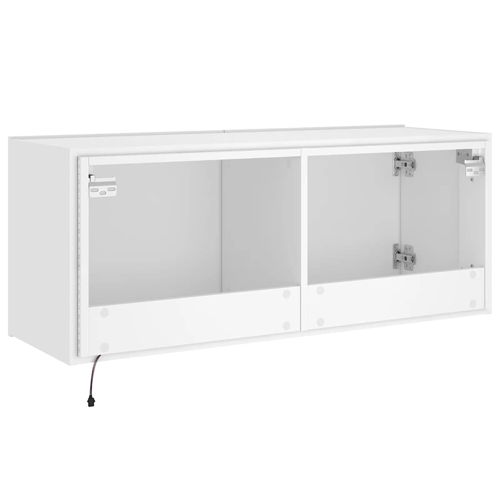 vidaXL Ścienna szafka TV z LED, biała, 100x35x41 cm