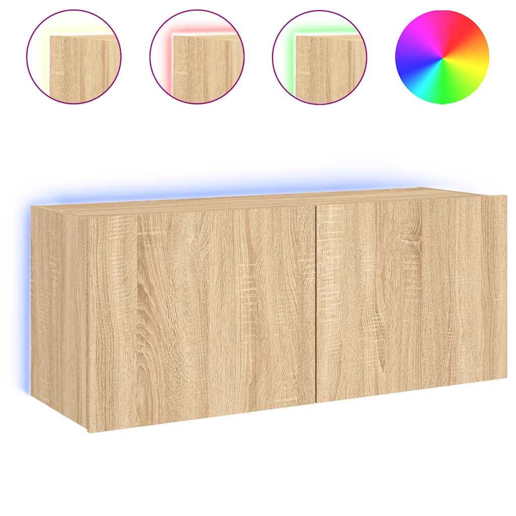 vidaXL Ścienna szafka TV z LED, dąb sonoma, 100x35x41 cm