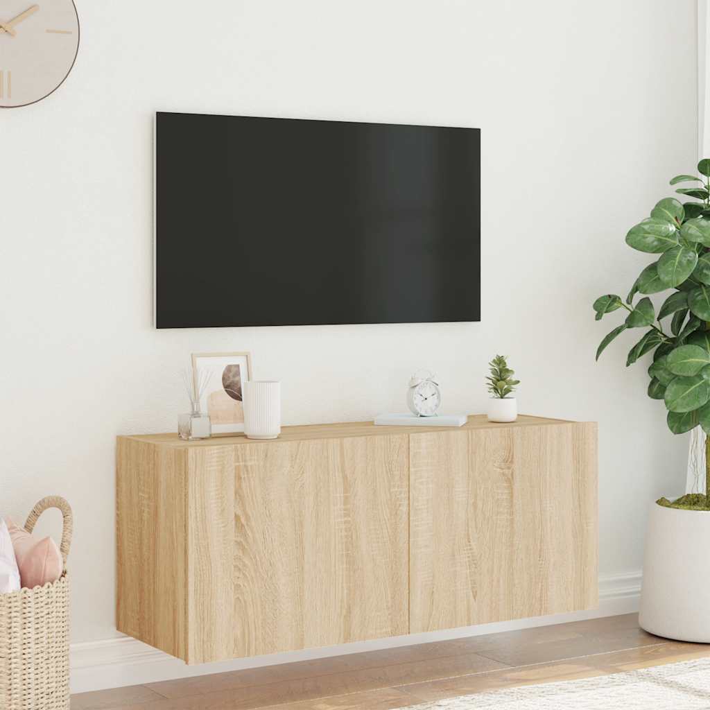 vidaXL Ścienna szafka TV z LED, dąb sonoma, 100x35x41 cm