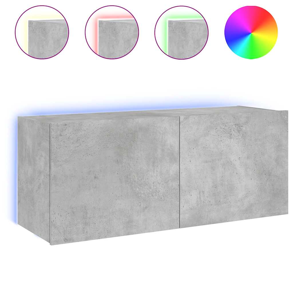 vidaXL Ścienna szafka TV z LED, szarość betonu, 100x35x41 cm