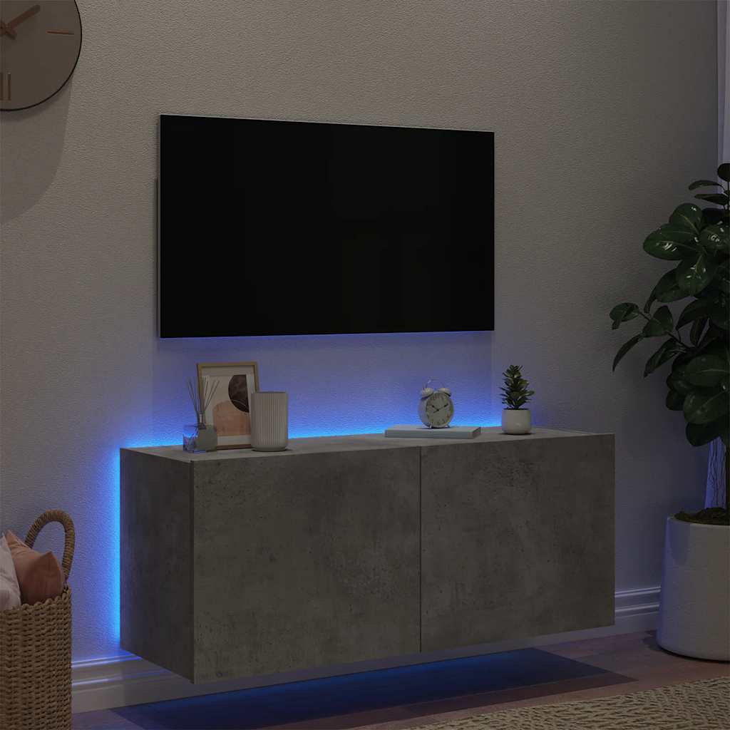 vidaXL Ścienna szafka TV z LED, szarość betonu, 100x35x41 cm