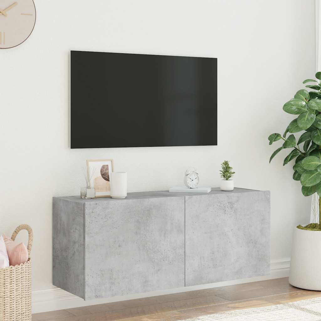vidaXL Ścienna szafka TV z LED, szarość betonu, 100x35x41 cm