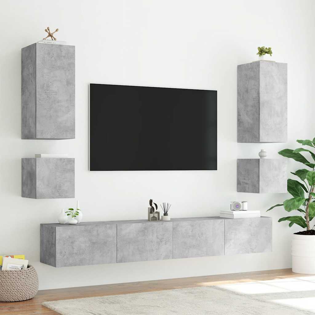 vidaXL Ścienna szafka TV z LED, szarość betonu, 100x35x41 cm