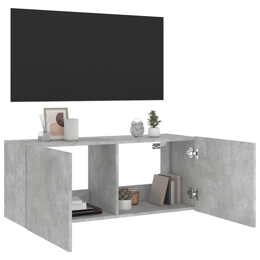 vidaXL Ścienna szafka TV z LED, szarość betonu, 100x35x41 cm