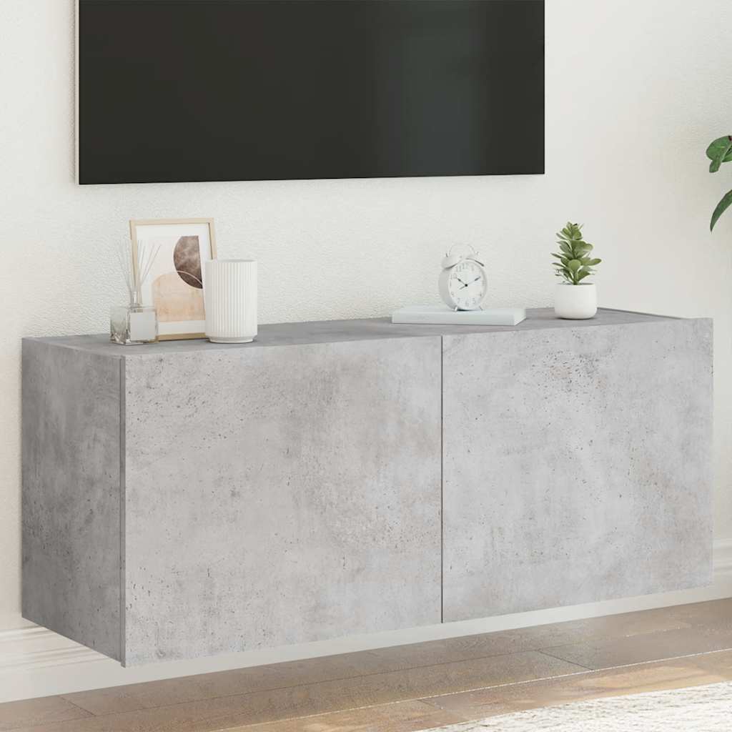 vidaXL Ścienna szafka TV z LED, szarość betonu, 100x35x41 cm