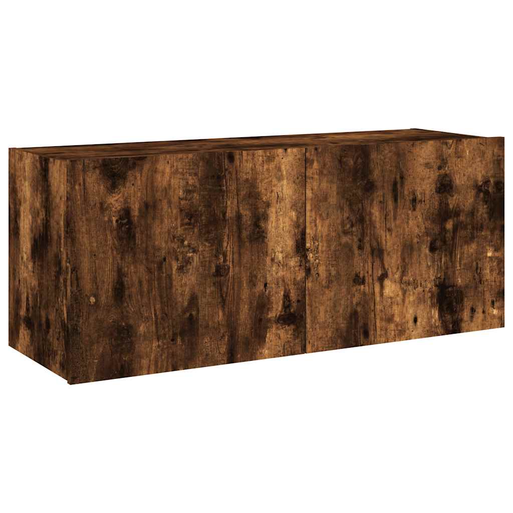 vidaXL Ścienna szafka TV z LED, przydymiony dąb, 100x35x41 cm