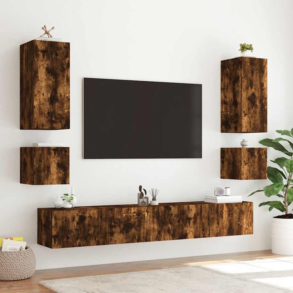 vidaXL Ścienna szafka TV z LED, przydymiony dąb, 100x35x41 cm