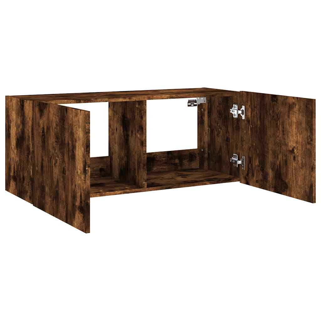 vidaXL Ścienna szafka TV z LED, przydymiony dąb, 100x35x41 cm