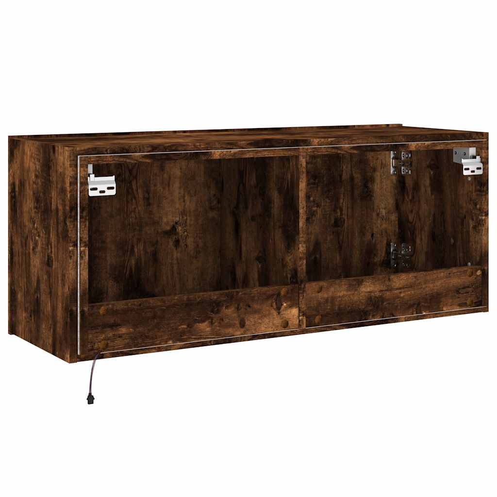 vidaXL Ścienna szafka TV z LED, przydymiony dąb, 100x35x41 cm